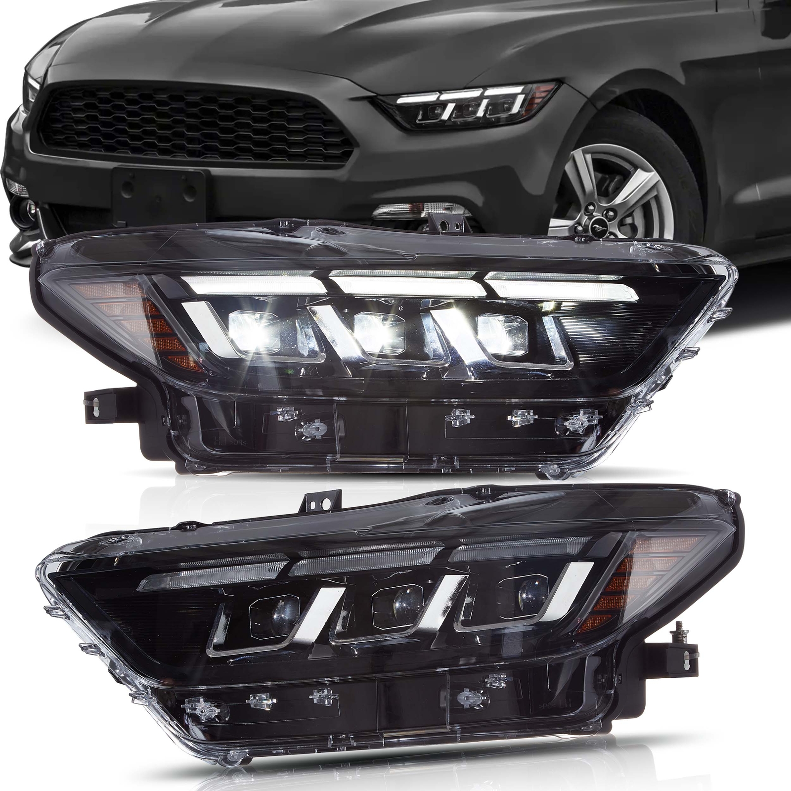 VLAND S650 Style LED Headlights For 2015-2017 Ford Mustang S550 w/ Animation