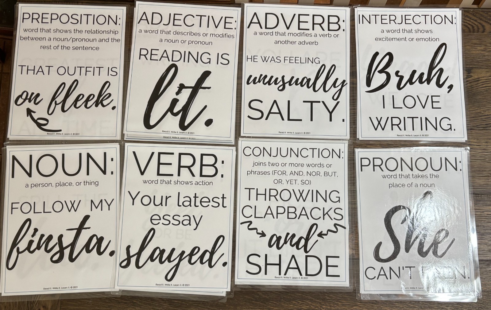 Laminated Parts of Speech Posters – 8-Poster Set with Modern Slang Examples – EL