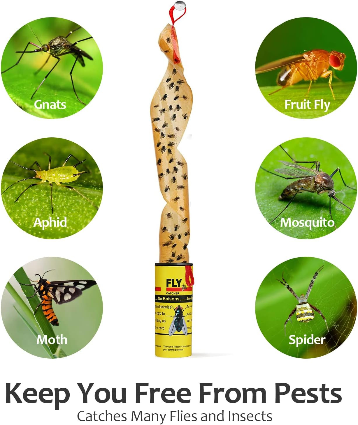 Fly Traps for Indoors Outdoor, Fly Paper Strips Sticky Hanging, Fruit Fly Str...
