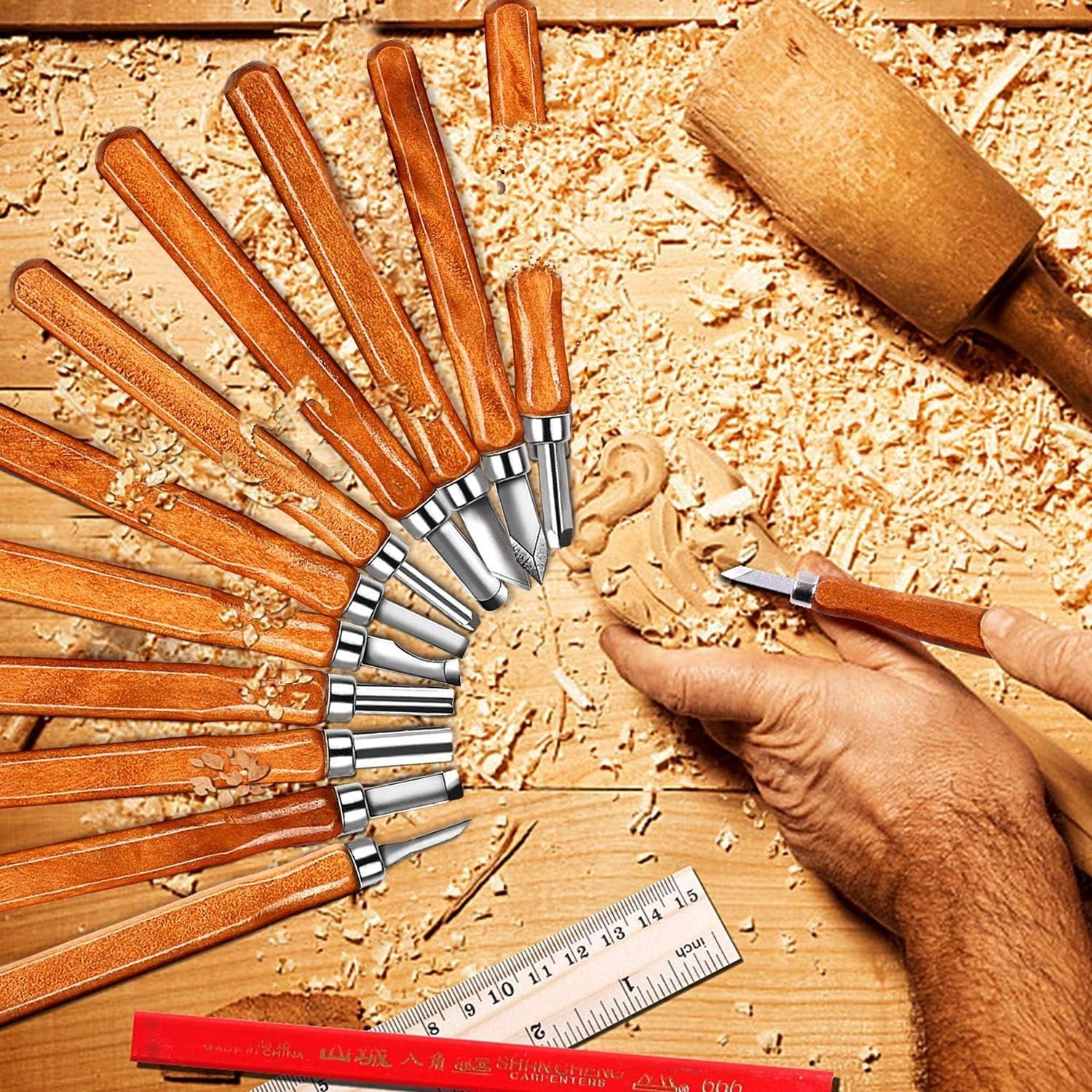 Versatile Wood Carving Knife Set for Experts and Beginners, 20 Tools Included