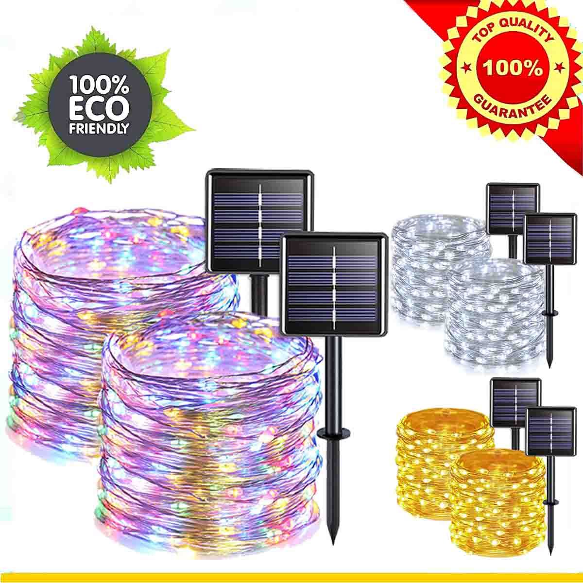 66FT LED Solar Fairy String Lights Outdoor Waterproof Garden Yard Decor Lamp