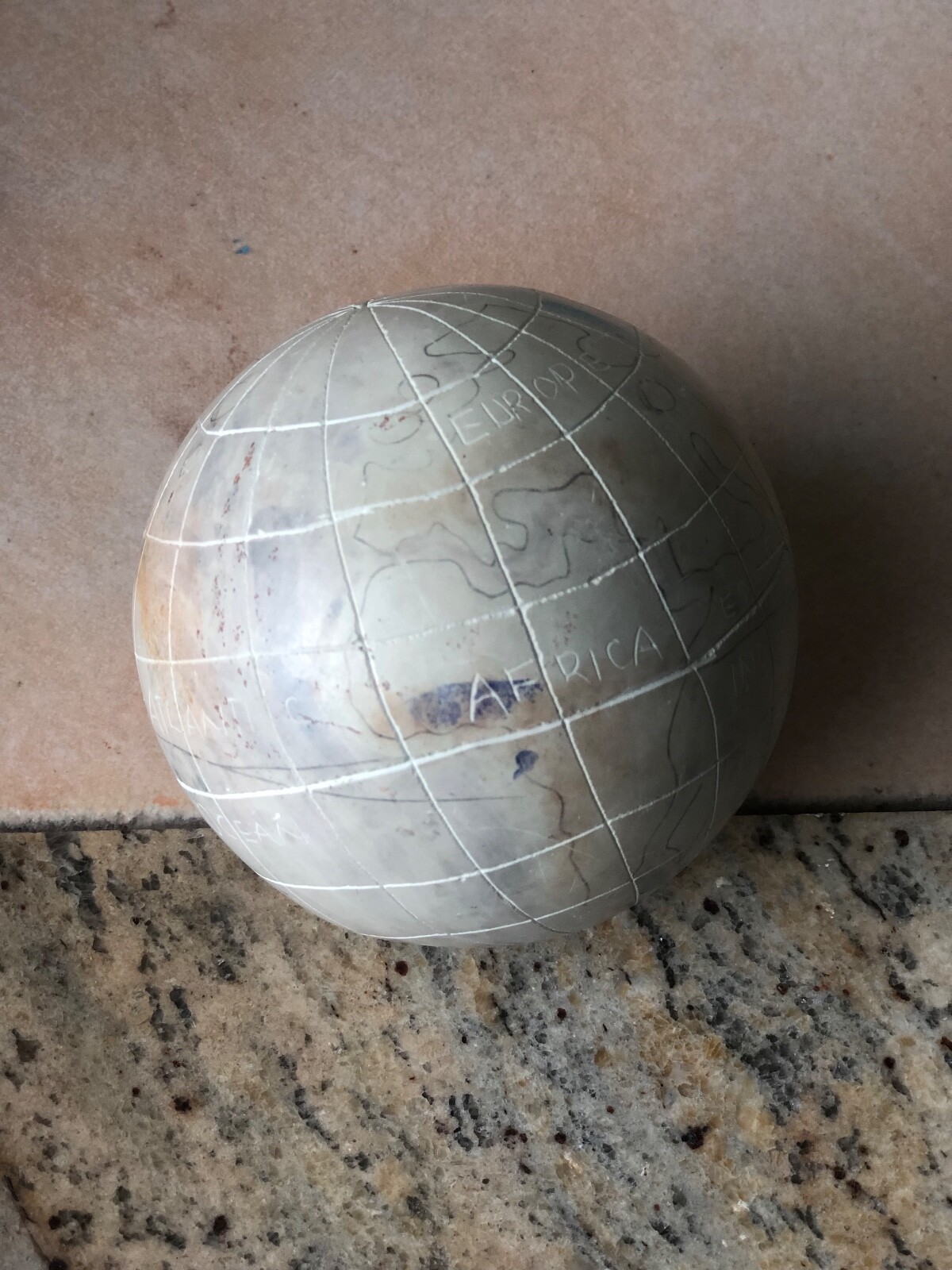 Unique Vintage Carved and Handpainted Stone Globe / World Map