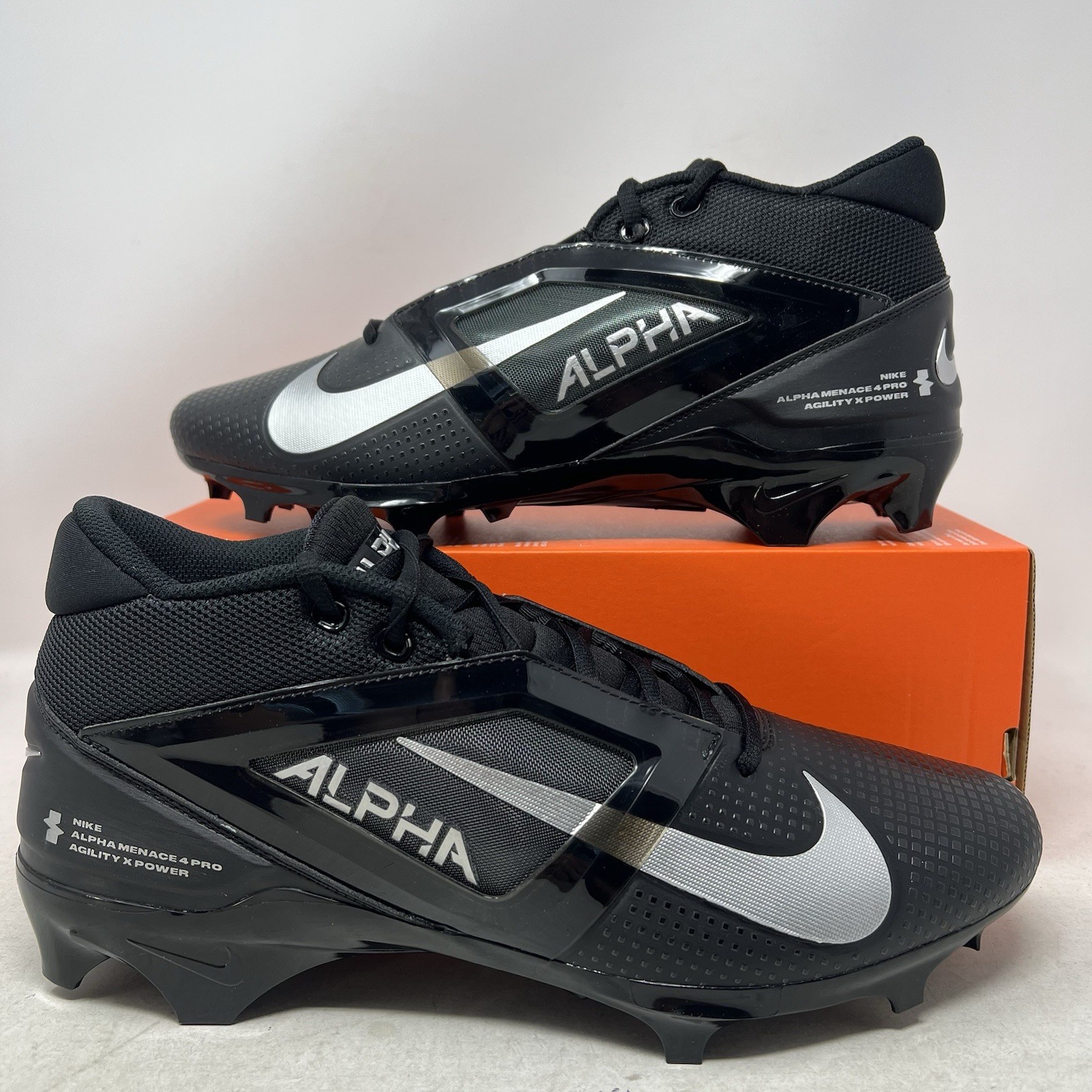 Nike Alpha Menace 4 Pro Black Silver Men's Football Cleats FD7037-002 No Lid