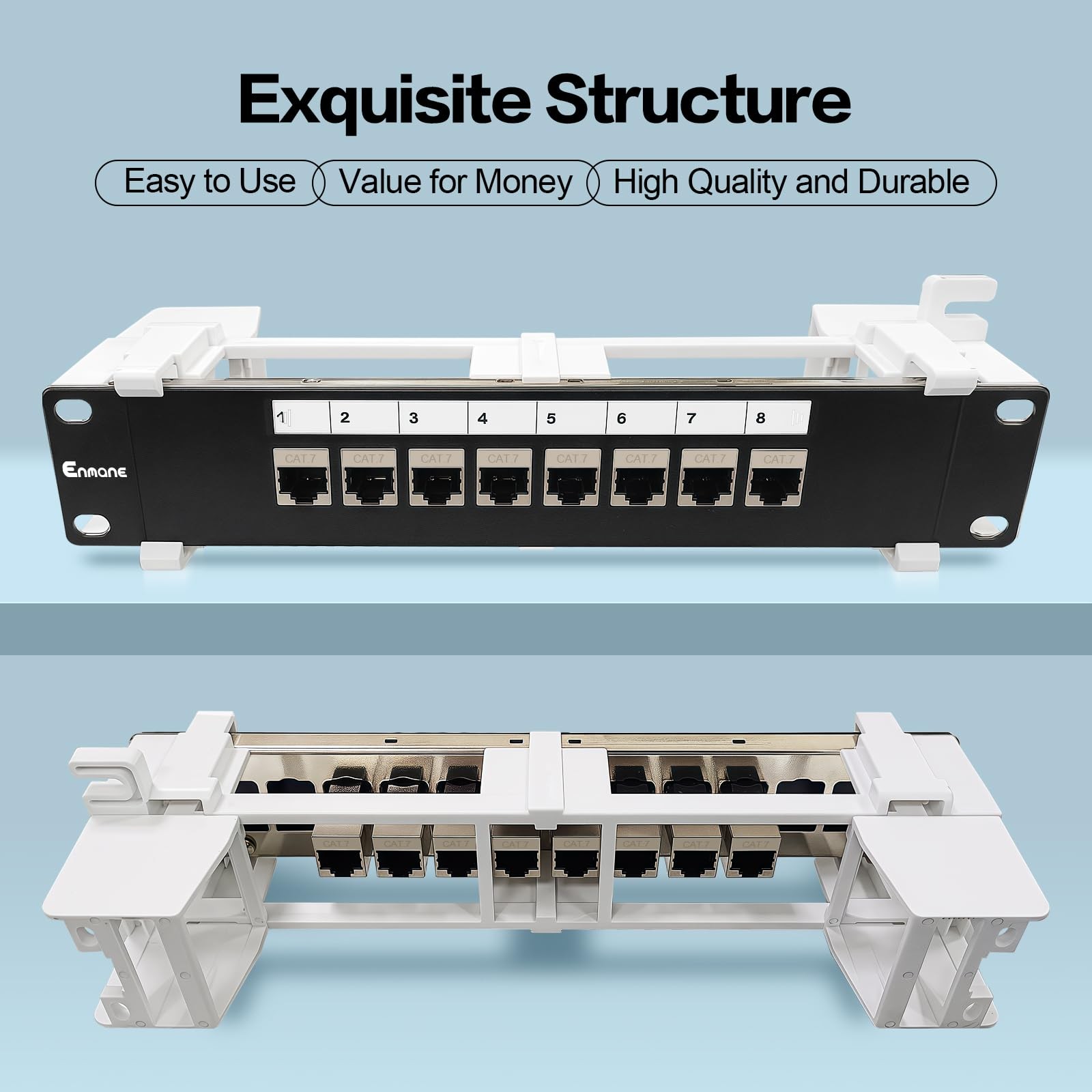 8 Port Patch Panel CAT7 Keystone Coupler Shielded Wall Mount 10 Inch 89D Rack