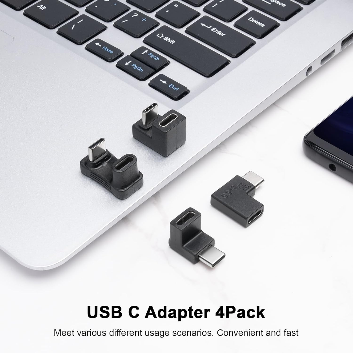 USB C 180 Degree Adapter 4Pack, USB C U Shape Adapter, 180 Degree Angled USB 3.1