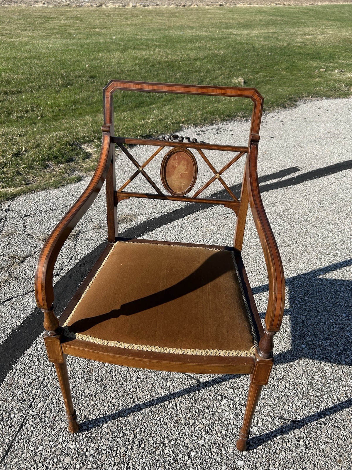 Antique Cornelius V Smith Mahogany Inlaid Open Arm Chair Edwardian