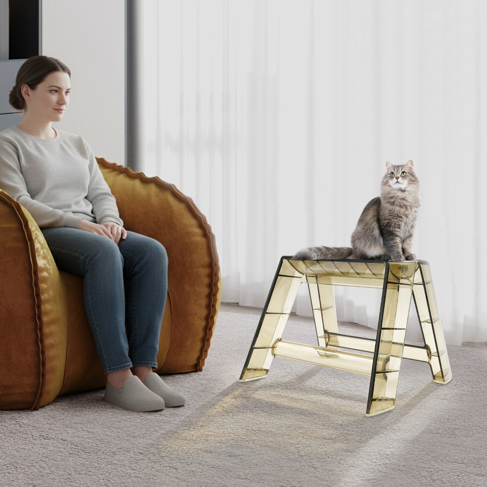 2 Step Protable Step Ladder Step Stool Clear Coffee Stool For Indoor Outdoor