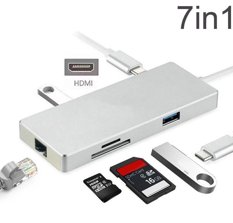 Type C to Ethernet SD TF Card Reader USB 3.0 4K HDMI TV Video Adapter For Laptop
