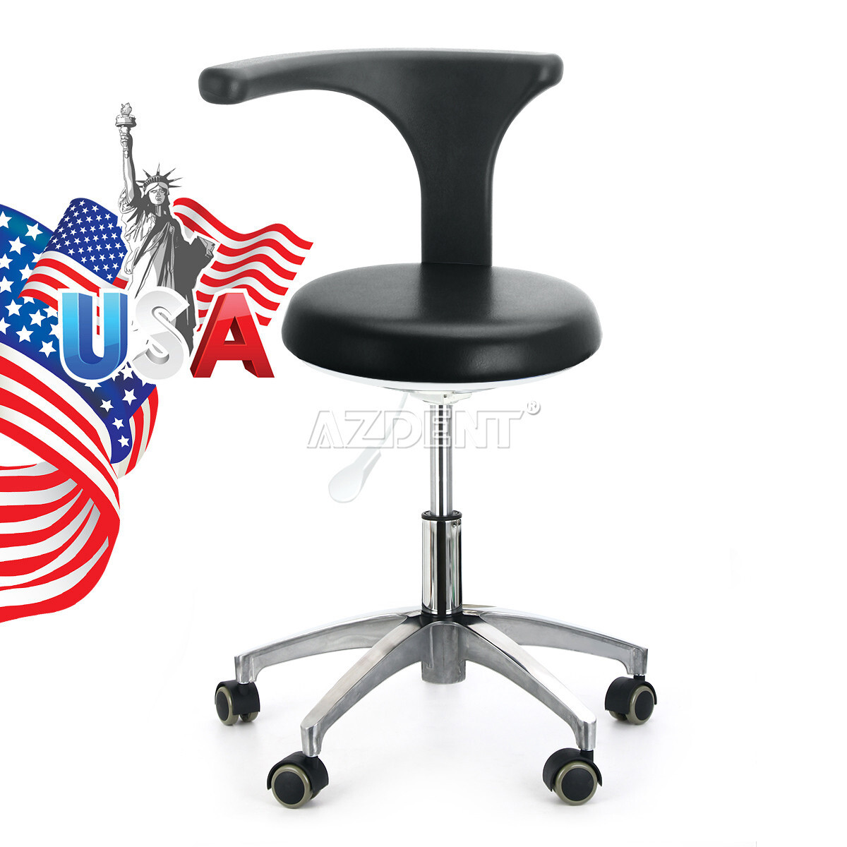 Dental Adjustable Mobile Chair Doctor Assistant Stool PU Leather Black
