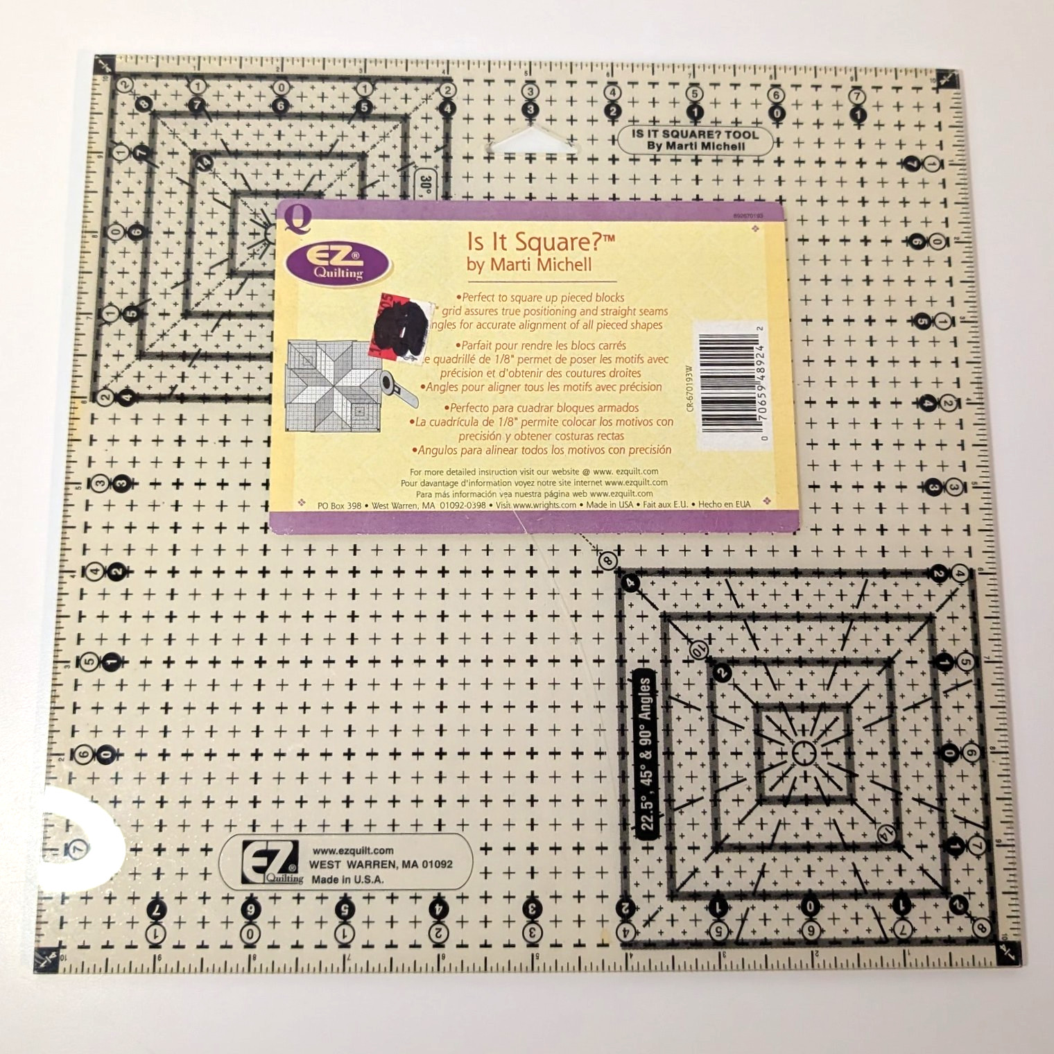 EZ Quilting Handi Square Acrylic Ruler by Marti Michell. 10.5 x 10.5, Quilt Tool