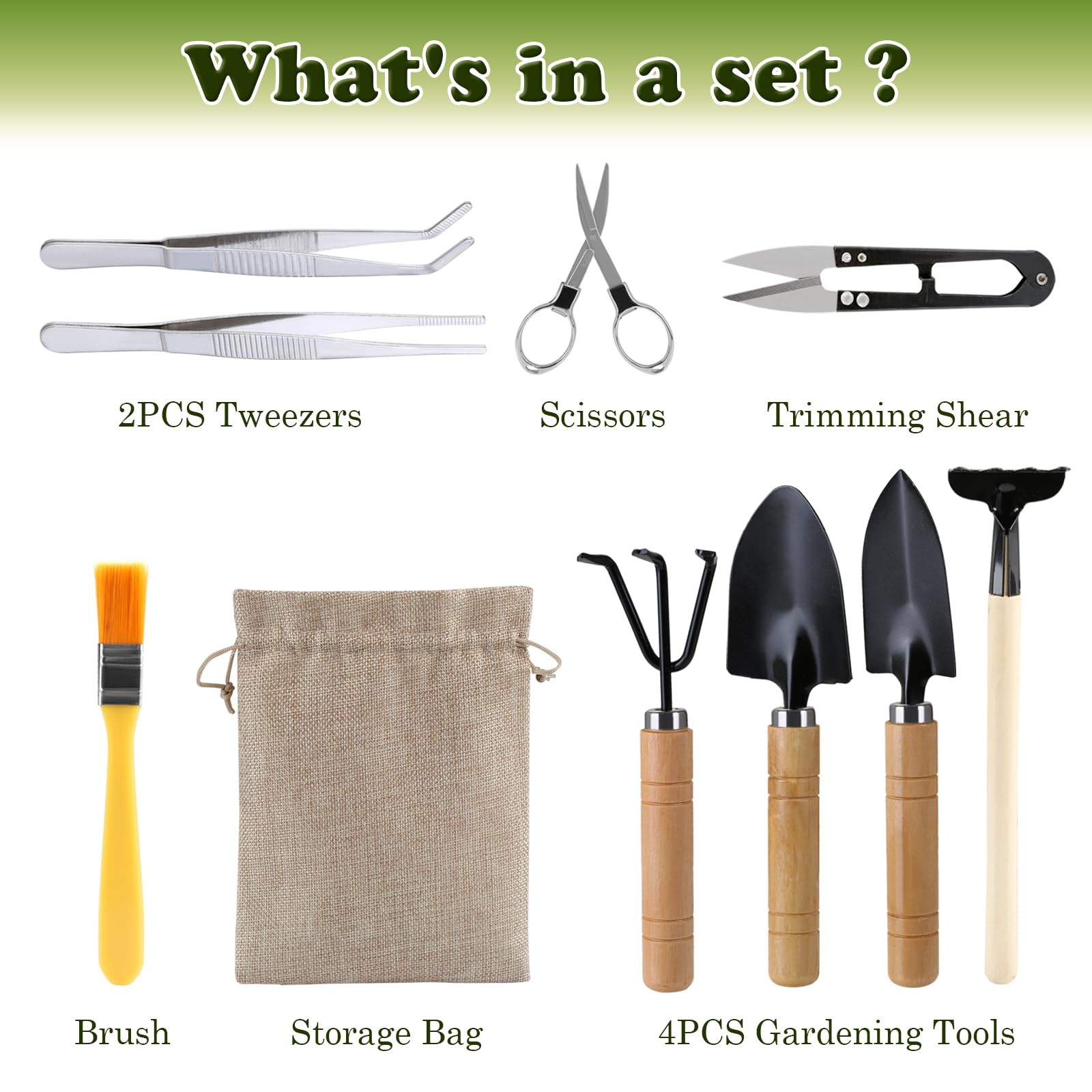 9PCS Basic Bonsai Tools Set, Tree Kit Mini Garden black, brown