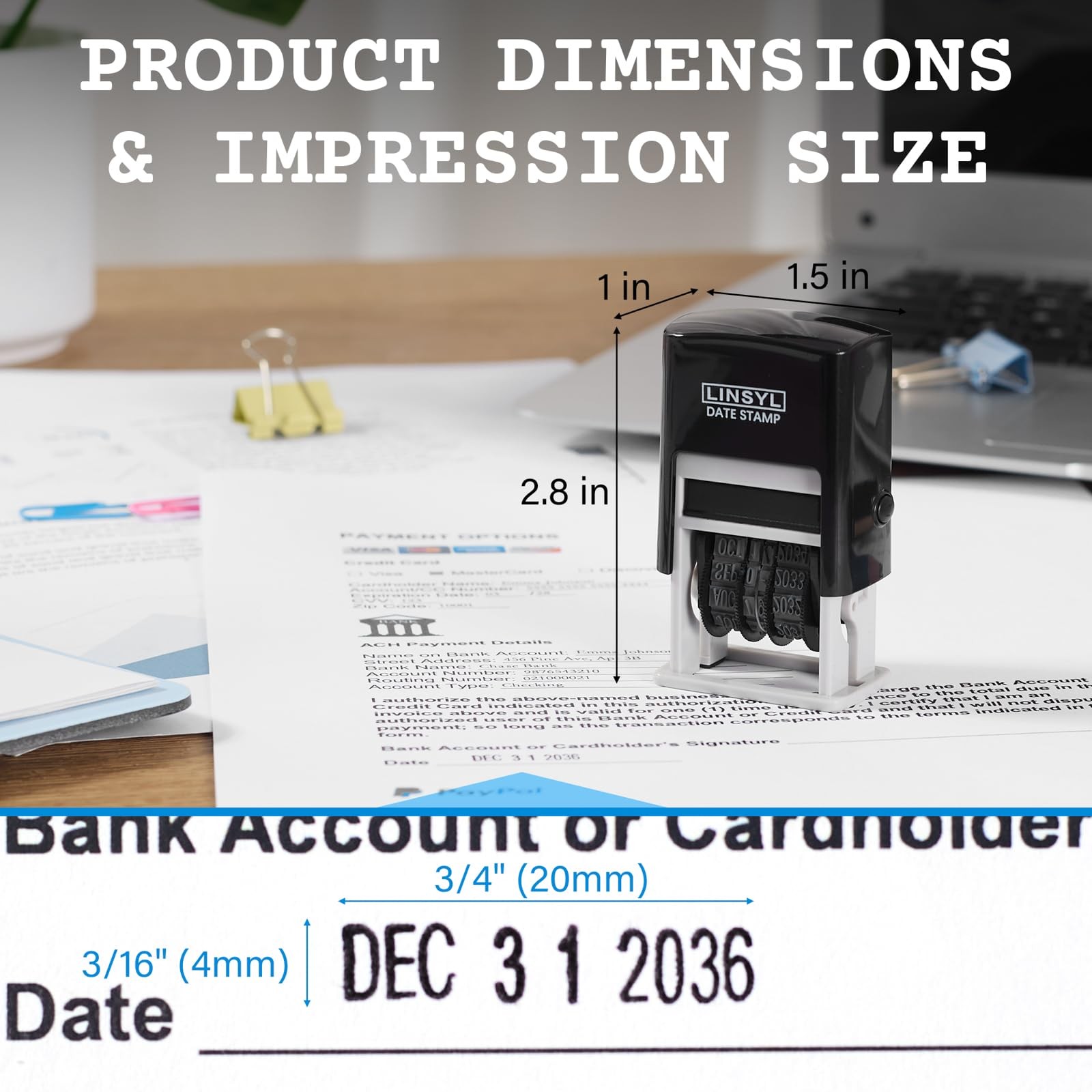 SelfInking Date Stamp, 12Year Adjustable Date Stamper with Builtin Black Ink