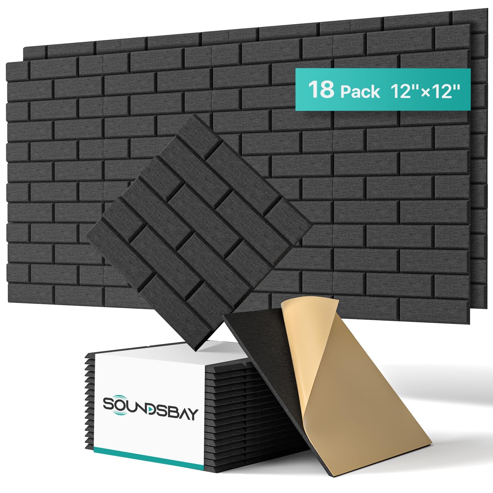 Soundproof Wall Panels Self-adhesive, Acoustic Panels 18 Pack Brick Wall Pane...