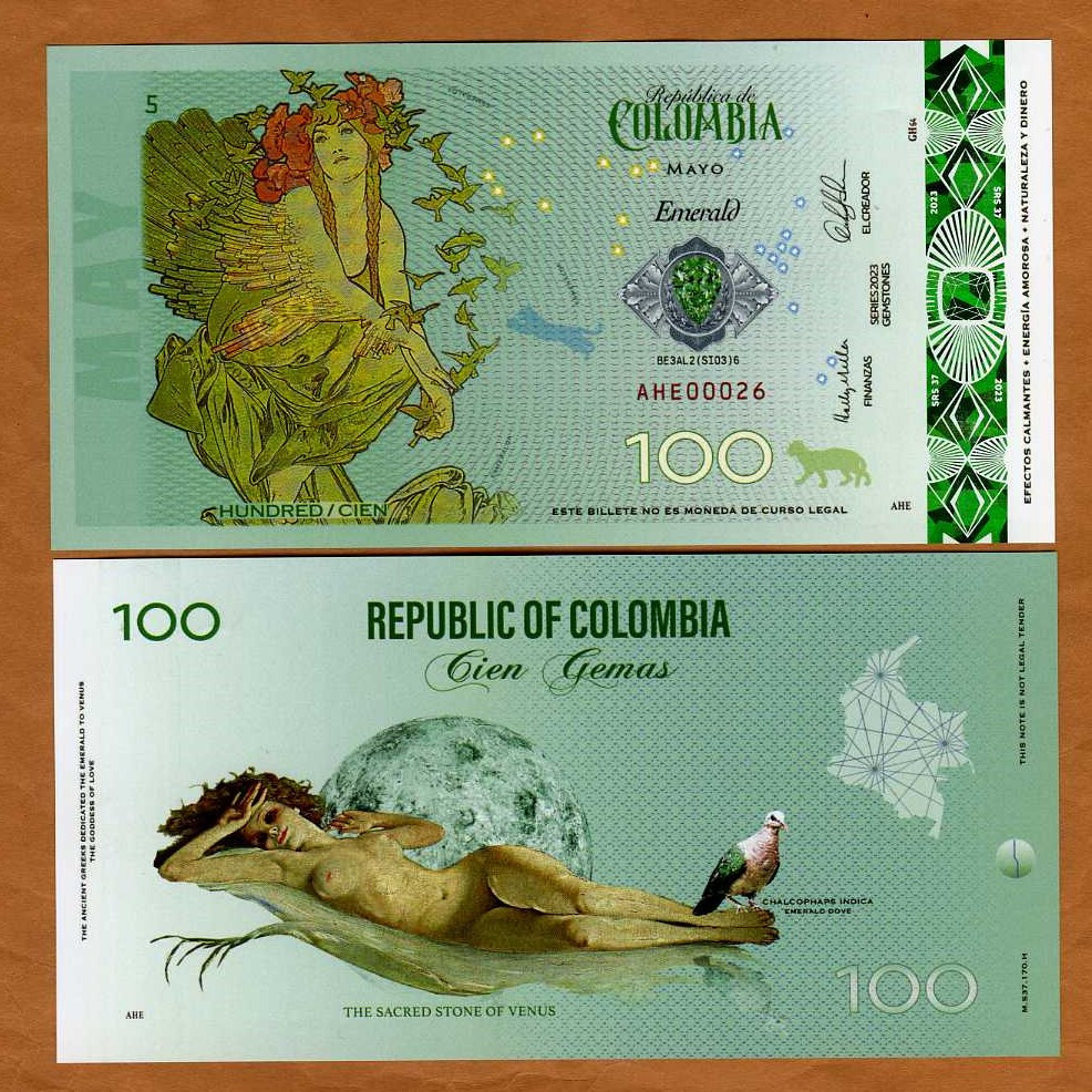 Colombia 100 Gemas 2023 Fantasy Polymer, May, Emerald, Allegory