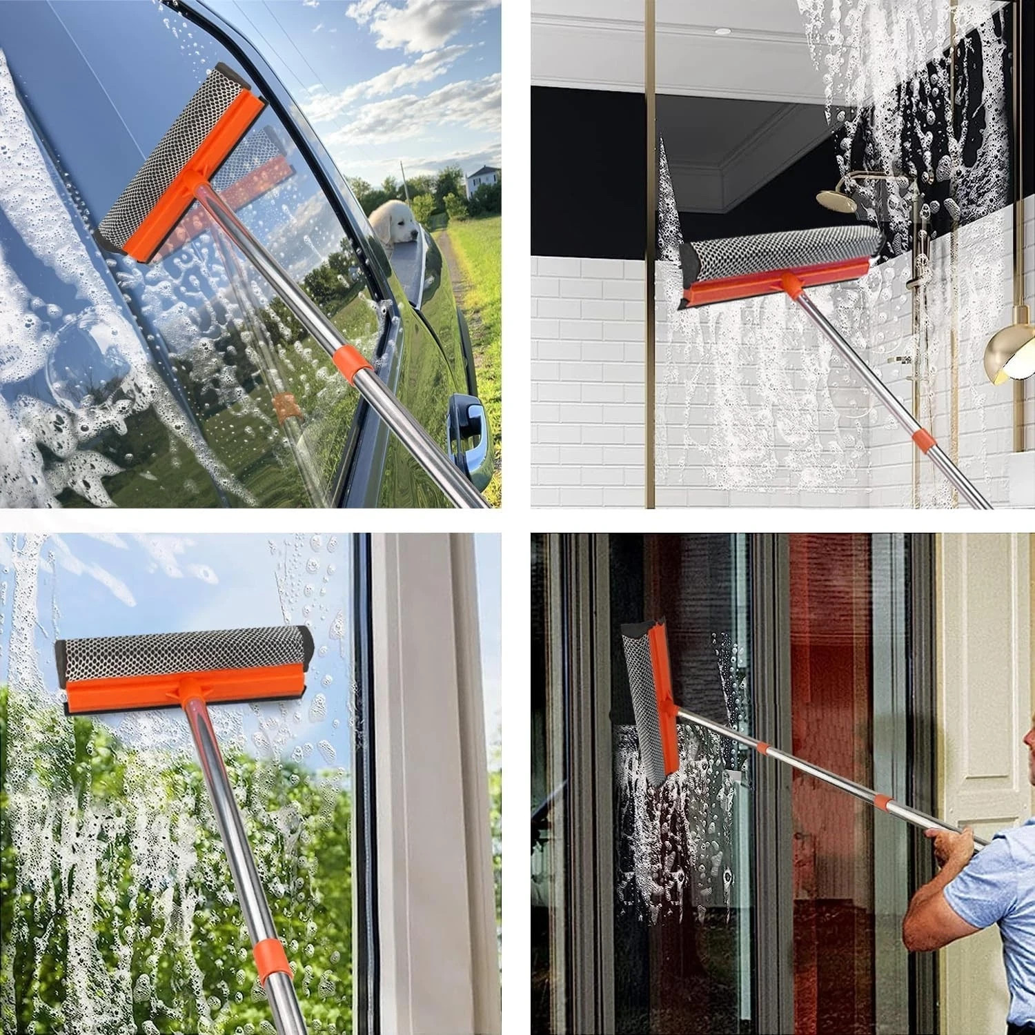 Professional Window Cleaning Kit 58 Inches Long Handle Squeegee Mop Cleaning Ne