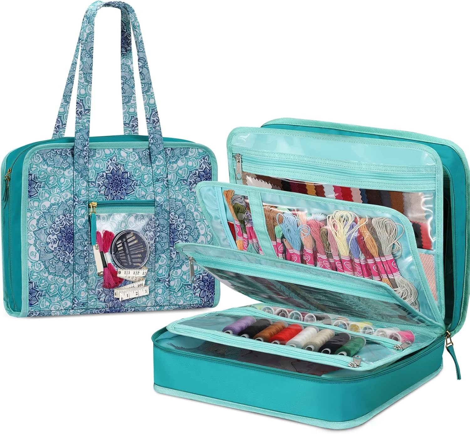 FINPAC Sewing and Craft Supplies Storage Tote, Large Emerald Illusions