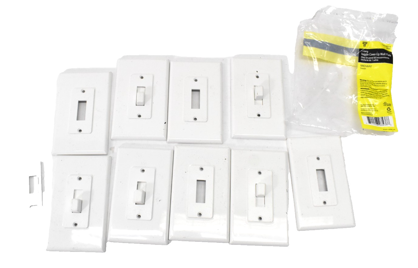 Lot of 9 Titan3 TPPCSW-T-5 1 Gang Toggle Cover Up Wall Plate Covers White READ