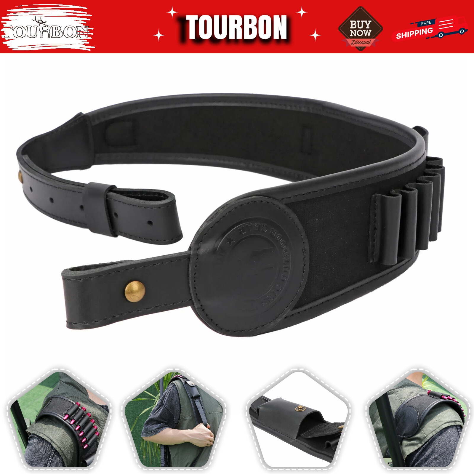 2 Points Rifle Sling 30-30 Ammo Holder Pouch Shooting Rest Strap Cavas-TOURBON