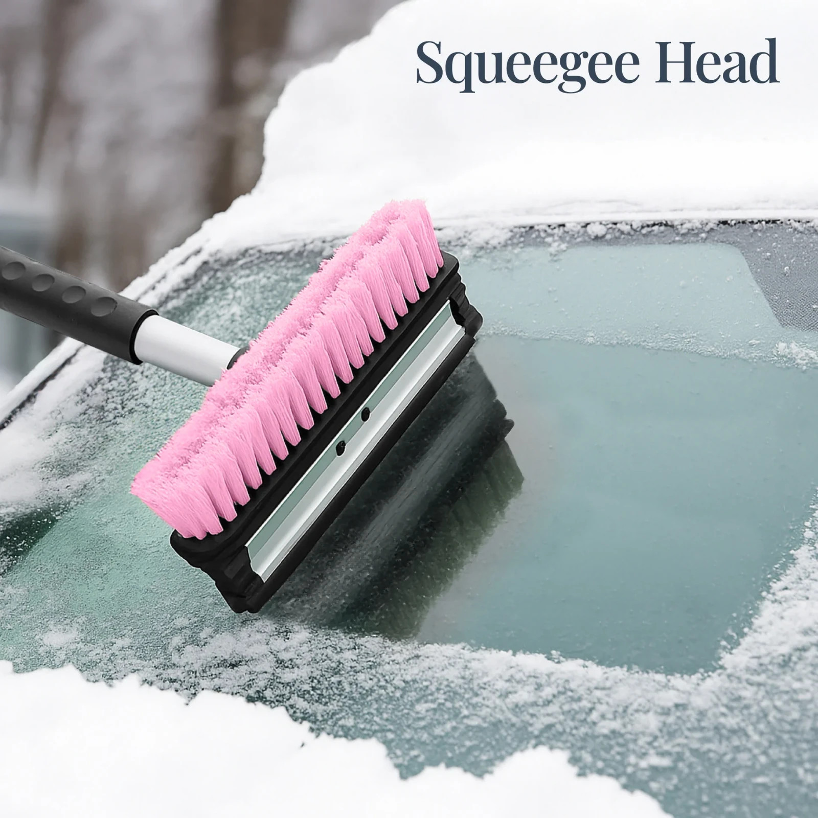 39 in. Pink Extendable Snow Brush with Squeegee and Ice Scraper.