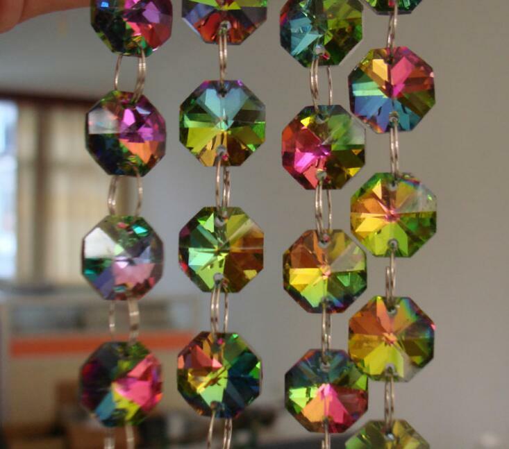 10m Rainbow Color Crystal Octagon 14MM Bead Chandelier Lamp Parts Chain Garland