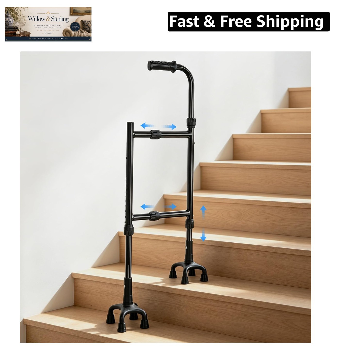 Stair Climbing Aid Cane for Seniors – Height & Width Adjustable, Lightweight ...