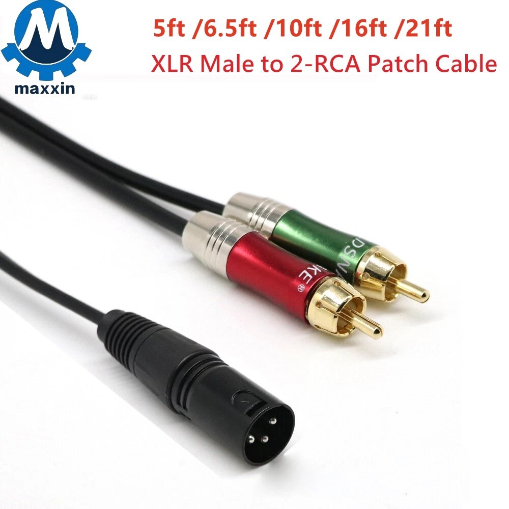 XLR Male to 2 RCA Male Audio Y Splitter Patch Cable-5ft/6.5ft/10ft/16ft/21ft