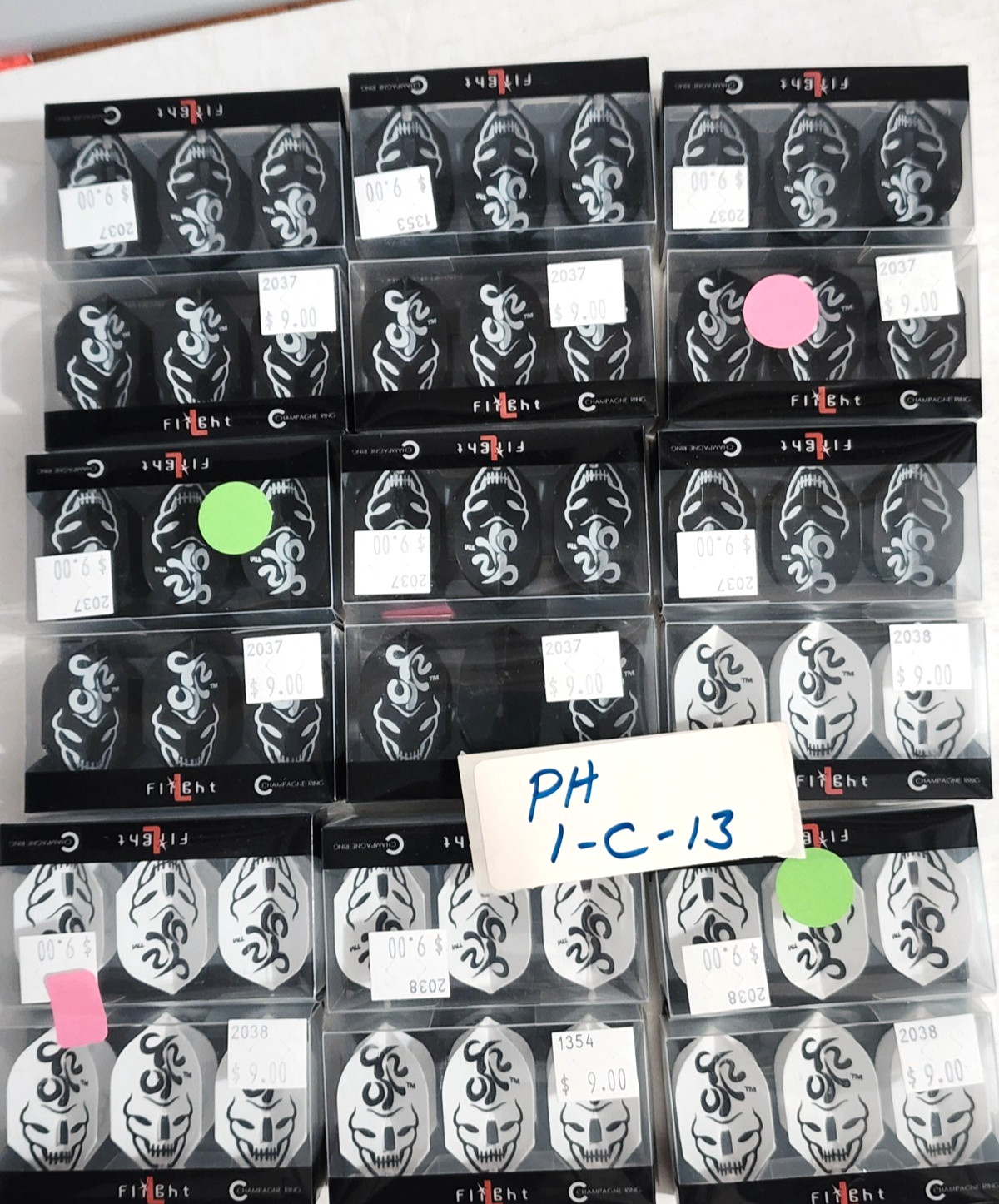 Lot of 18 Sets- L-Style Champagne Ring Black and White Skull Pattern