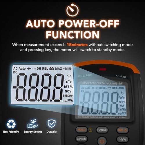 Multimeter Tester TRMS 6000 Counts, Voltage Meter with NCV, Backlight, 42B-O