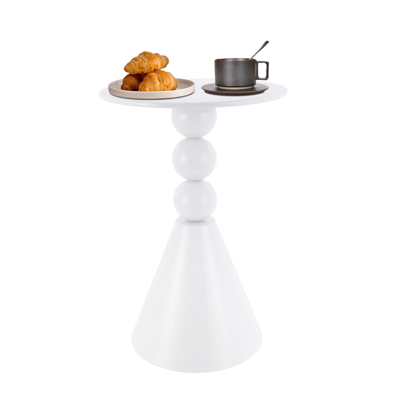 Round Side Table Modern Small End Table Cream Pedestal Circle Accent Table Metal