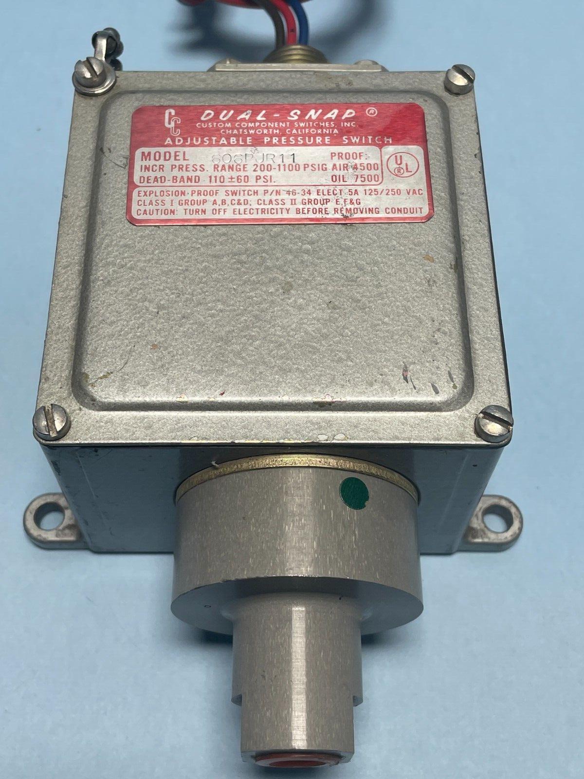 Custom Component CCS 606PJR11 Dual Snap Adjustable Pressure Switch 200-1100 PSIG
