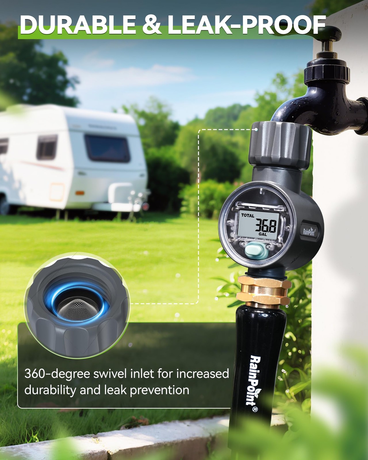 Water Flow Meter ±5% Accuracy for RV, Garden, Pool, Lawn Sprinkler Use