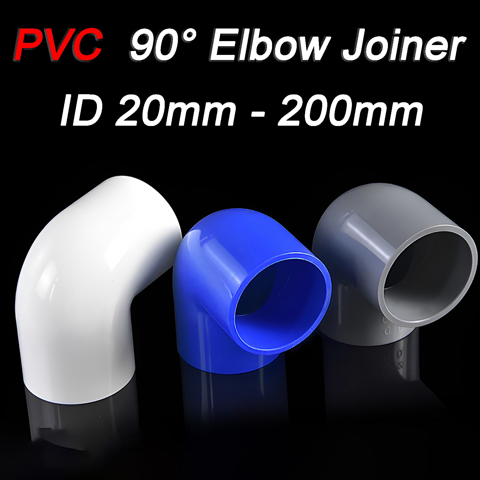 PVC Elbow 90 Degree - Pipe Joiner Universal Water Pipe Bend White / Blue / Gray