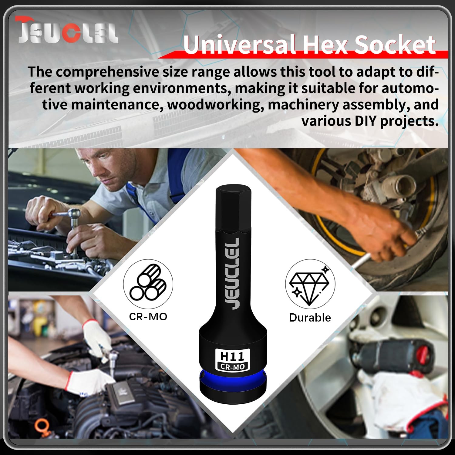 JEUCLEL 11mm Hex Impact Bit Socket, H11 1/2-Inch Drive 1PC | 11MM