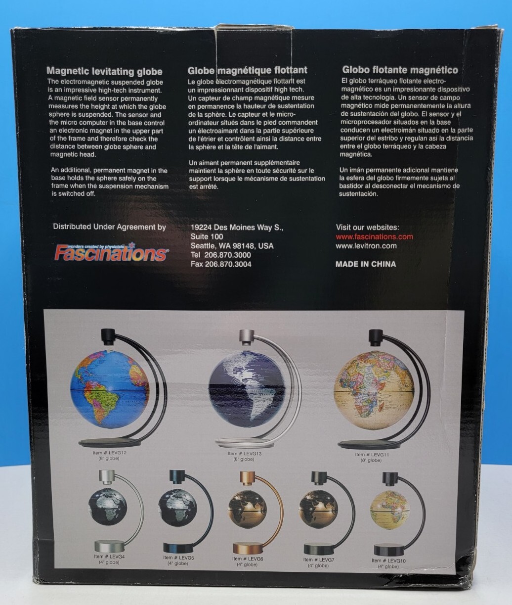 Fascinations World Map Globe Floating Magnetic Levitating Globe. 8" (Read Desc)