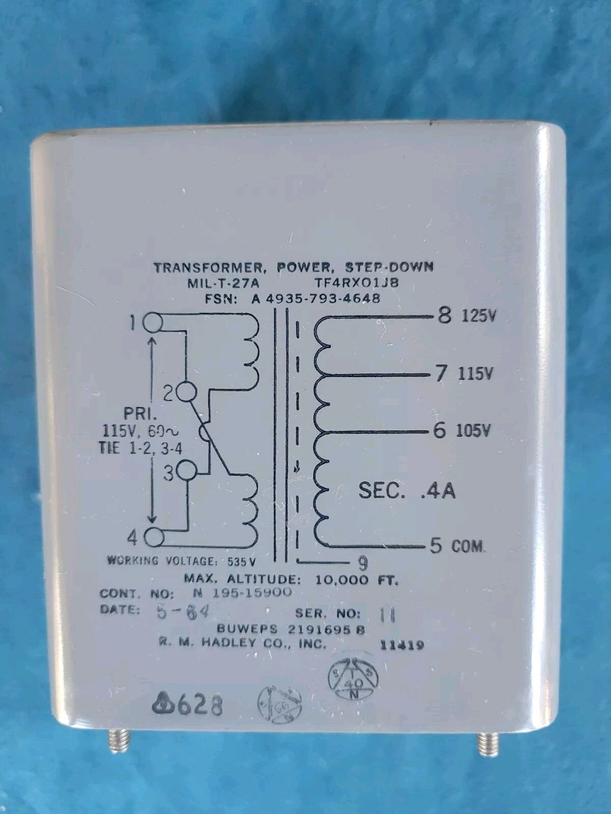 TRANSFORMER , POWER , STEP-DOWN , MIL-T-27A , DATED 1964