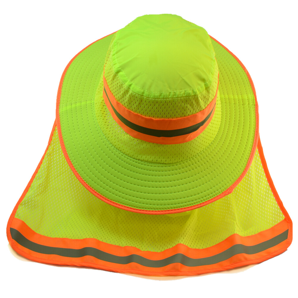 Hi Vis Reflective Safety Working Breathable Bucket Cap Neck Flap Boonie Hats Lot