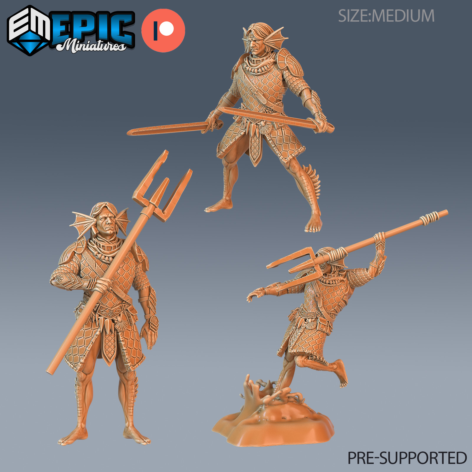 Epic Miniatures Aquatic Journey x3 Triton Warrior - 28mm scale Sea Creature