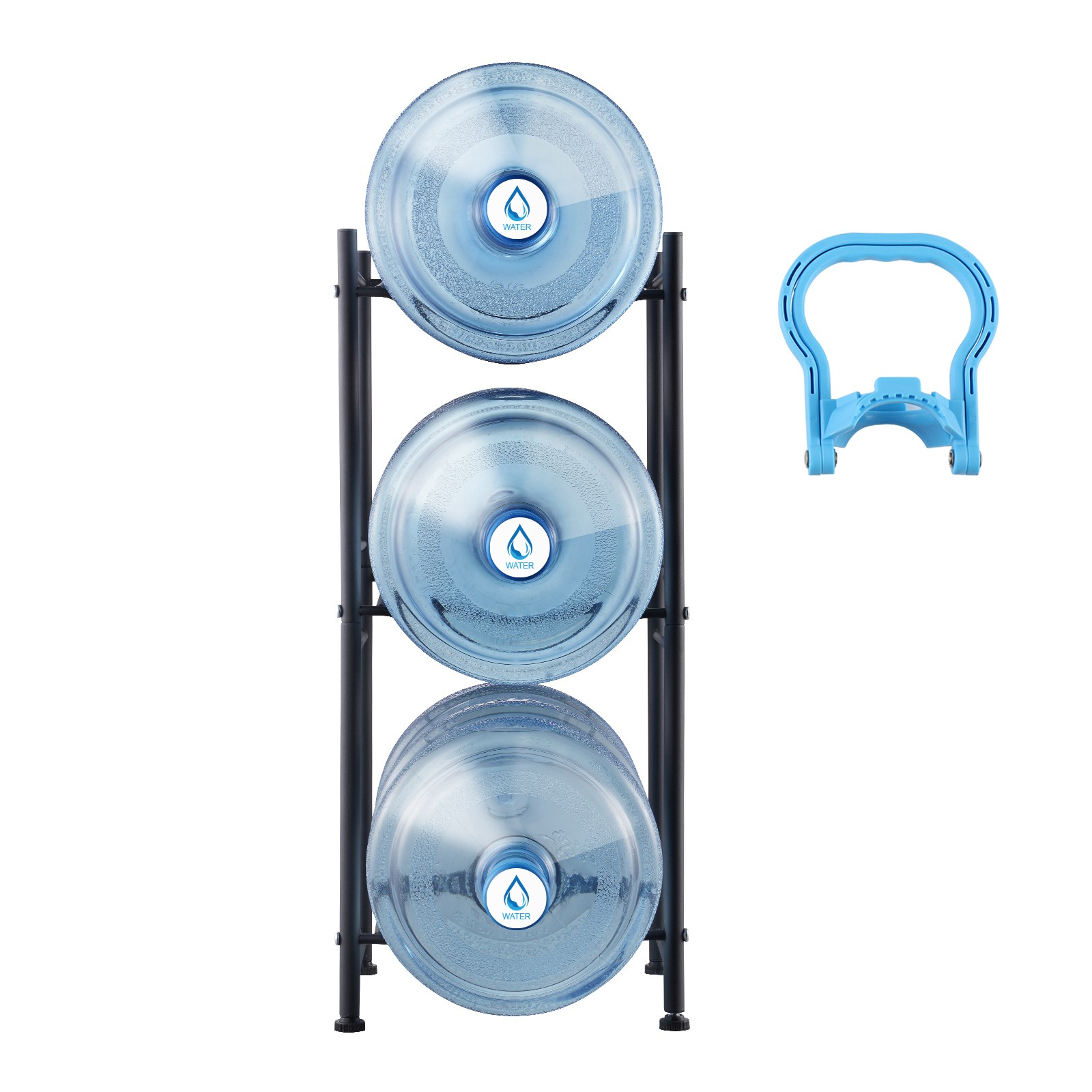 Uimoso 3 Tiers Water Jug Holder Single Row Water Bottle Rack for 3 Bottles Black
