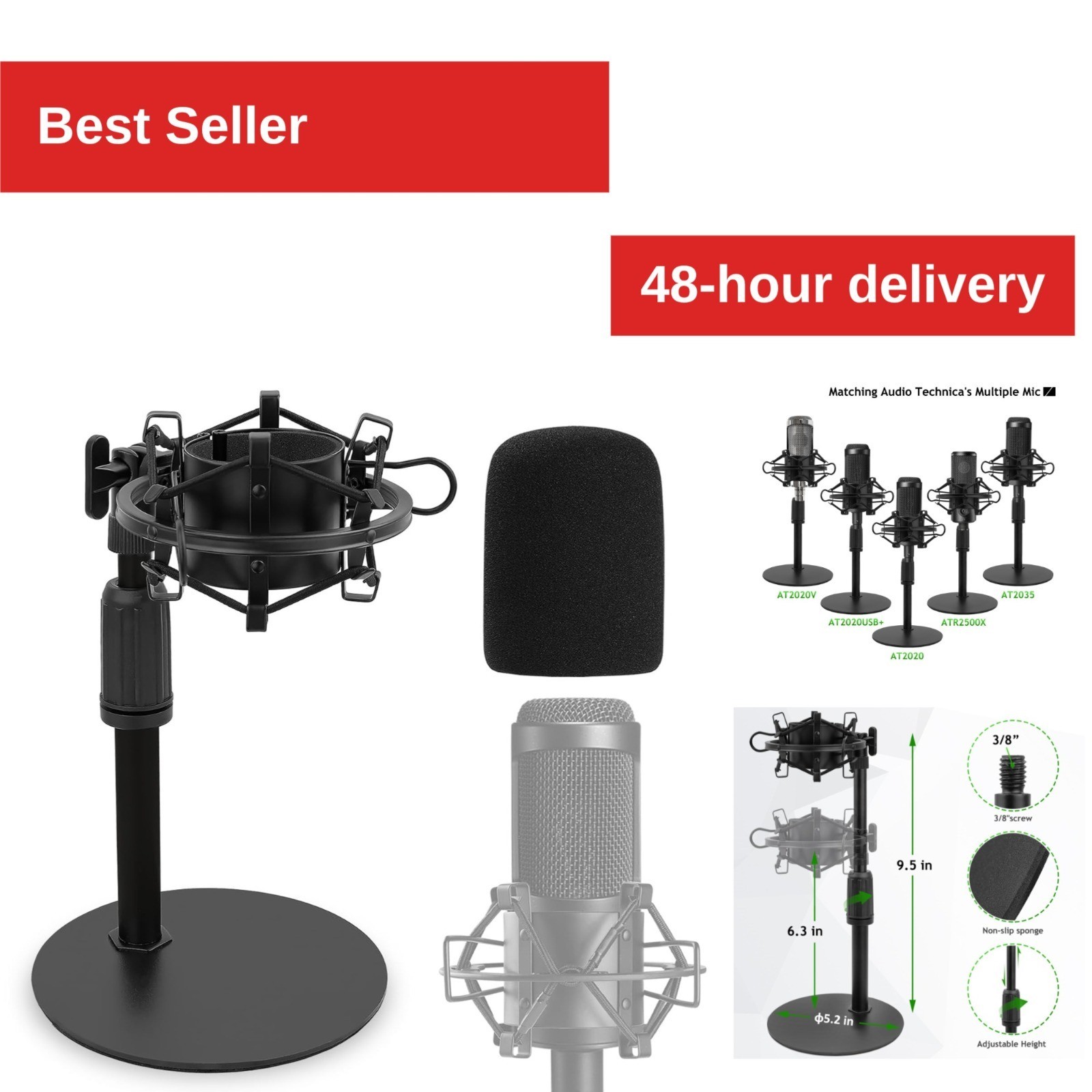 Frgyee Adjustable Desktop Mic Stand for Audio Technica AT2020 & More