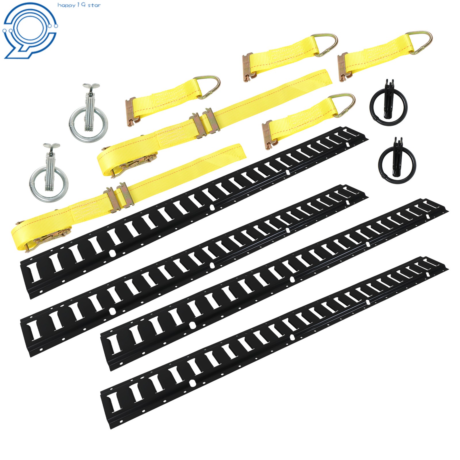 16pcs 4× 4' E Rails 4× O-Rings D-Ring 2×12‘ Ratchet Straps 2× Heavy-duty O-ring