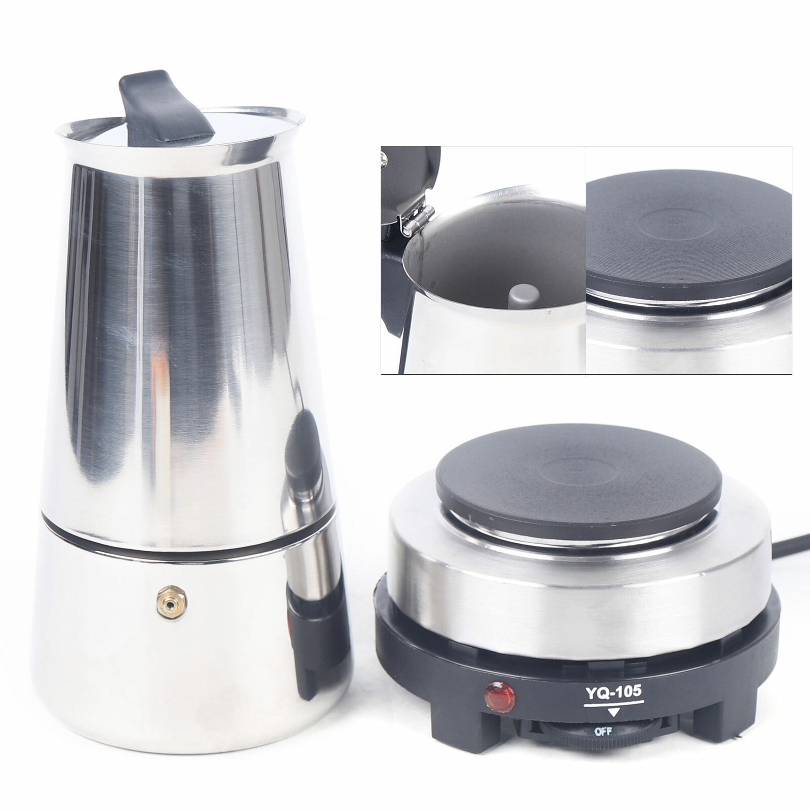 Moka Pot Espresso Coffee Maker Percolator Stovetop 4/6/9 Cups Stainless Steel