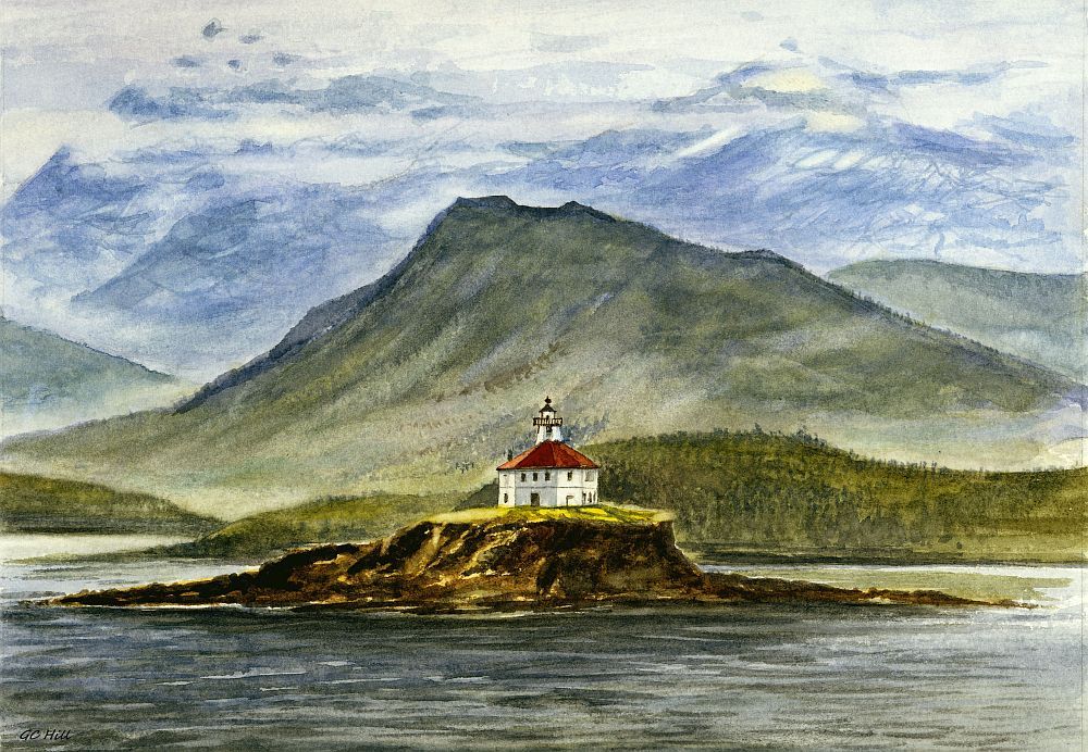 Eldred Rock Lighthouse, Inside Passage, Alaska. Watercolor Notecards