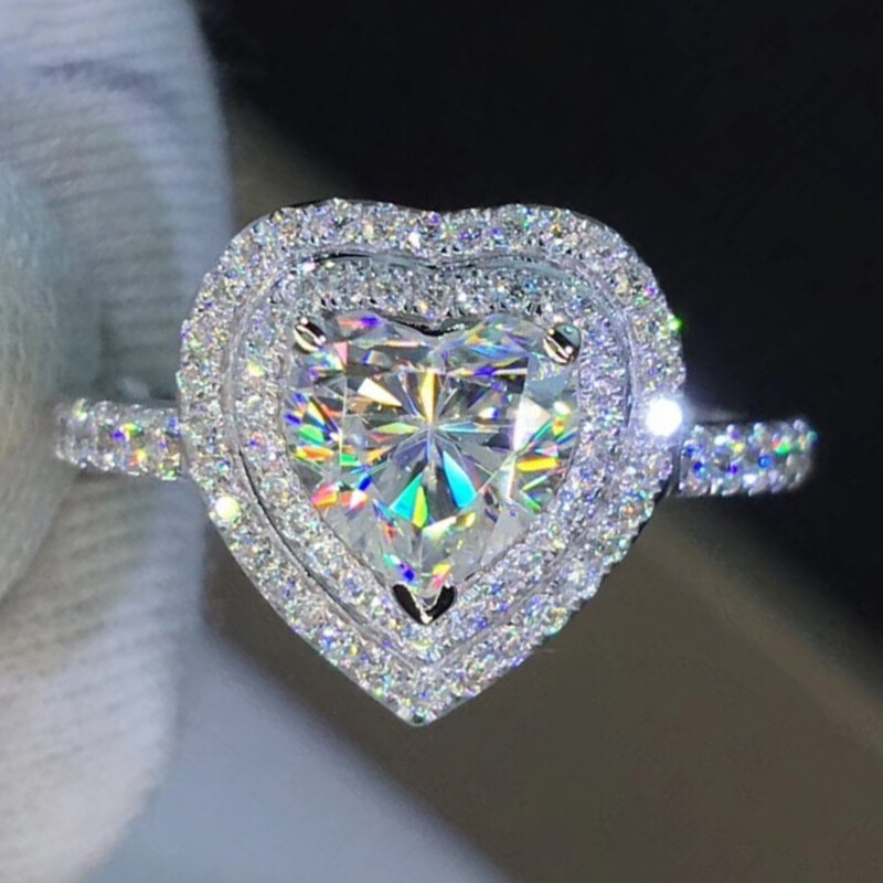 Women Romantic Heart 925 Silver Ring Cubic Zircon Wedding Jewelry Sz 6-10