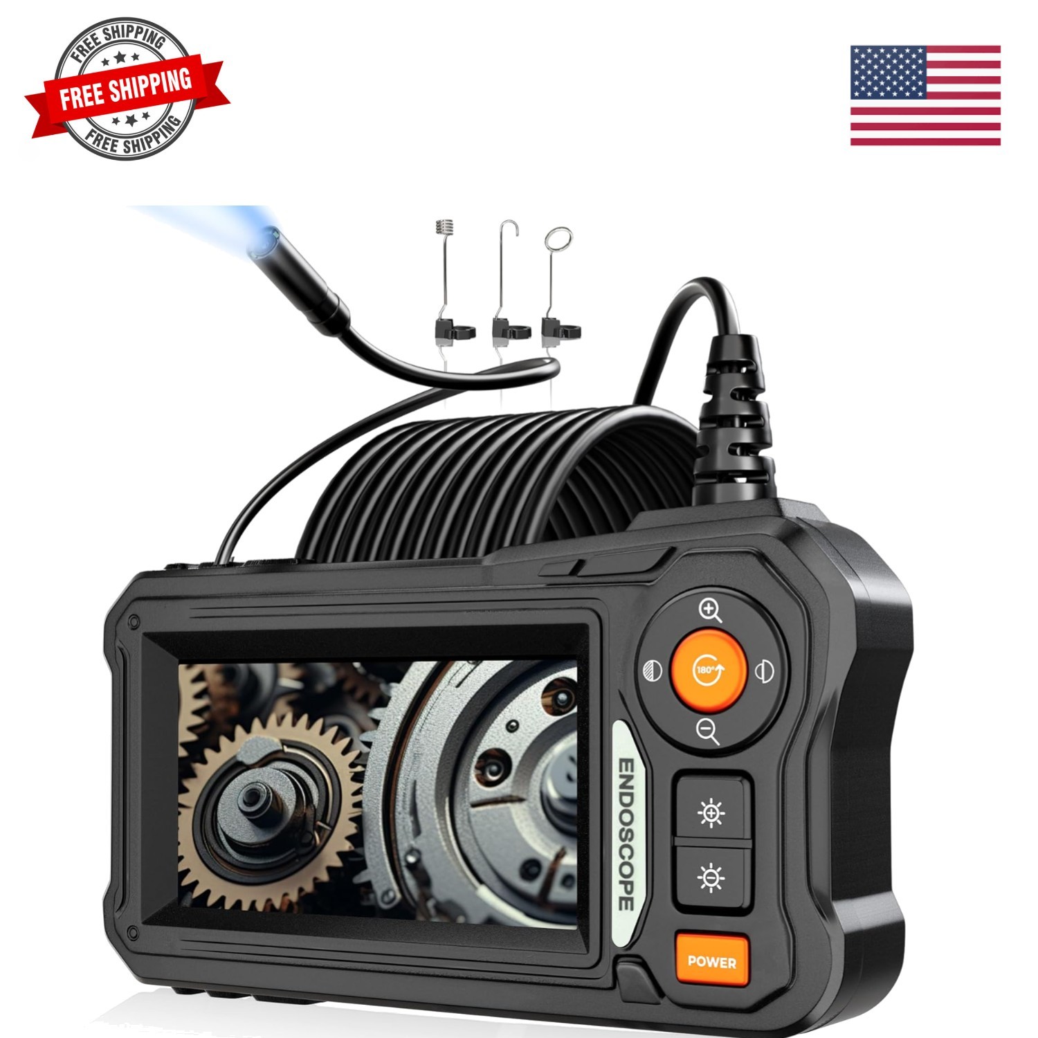Endoscope Camera with Light, 4.3" IPS Screen, 16.4 Ft Semi-Rigid  Borescope C...