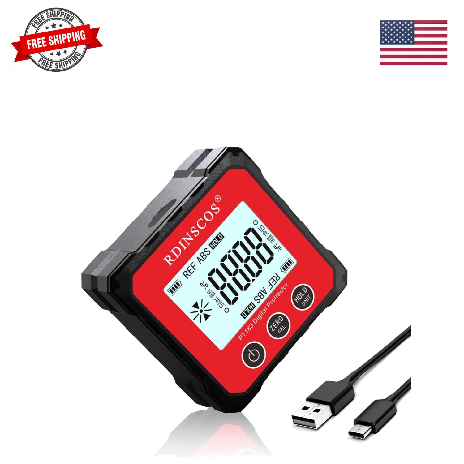 Rechargeable Angle Meter Magnetic Angle Gauge | 4-side Strong Magnetic, LCD B...