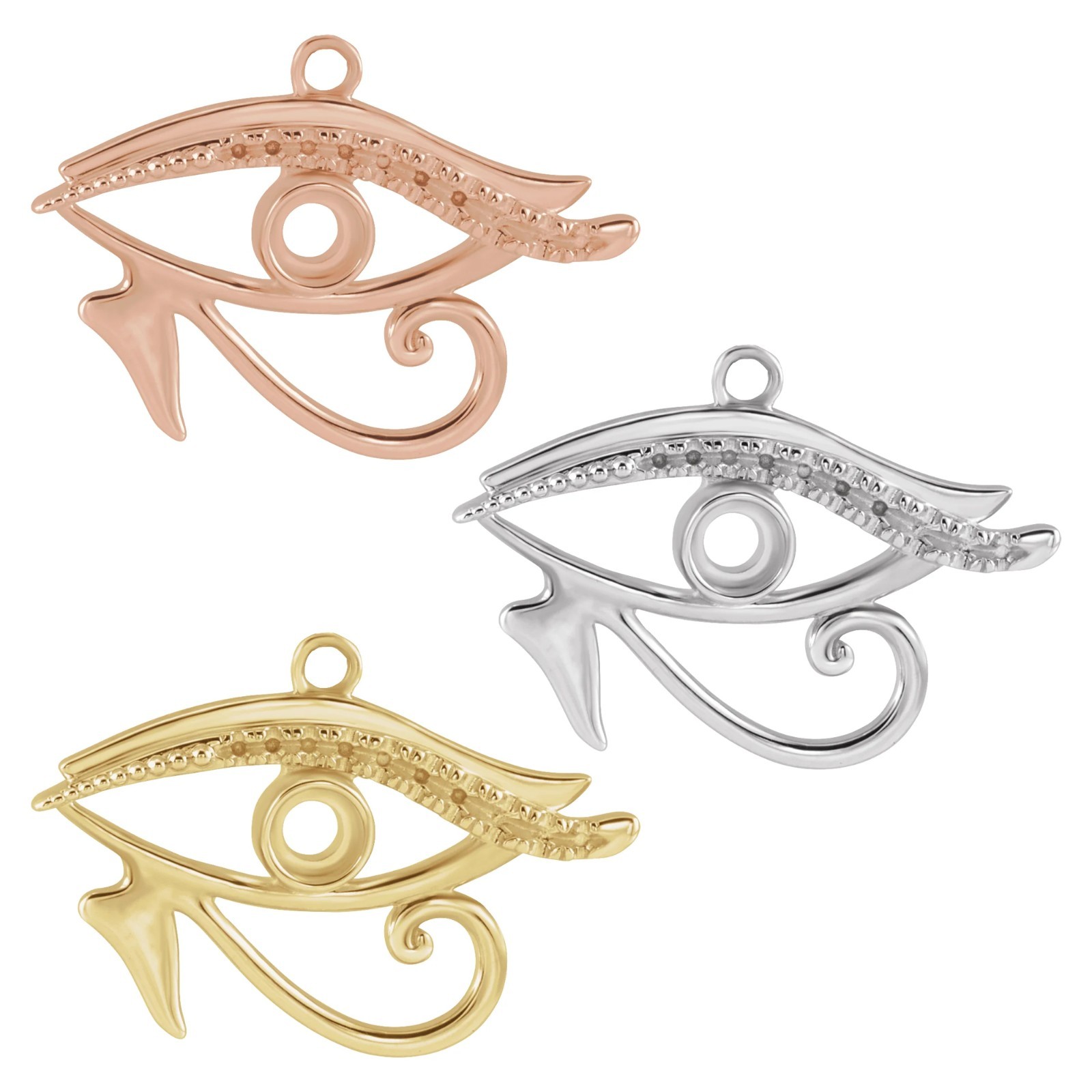 10K 14K 18K Solid Gold, Platinum & Silver 3 mm Round Eye of Horus Dangle
