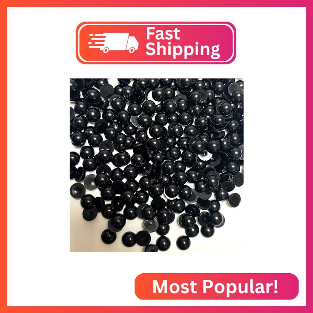 800PCS Black Flat Backed Pearls, 8mm Round Half Flatback Pearls Gems Beads for C