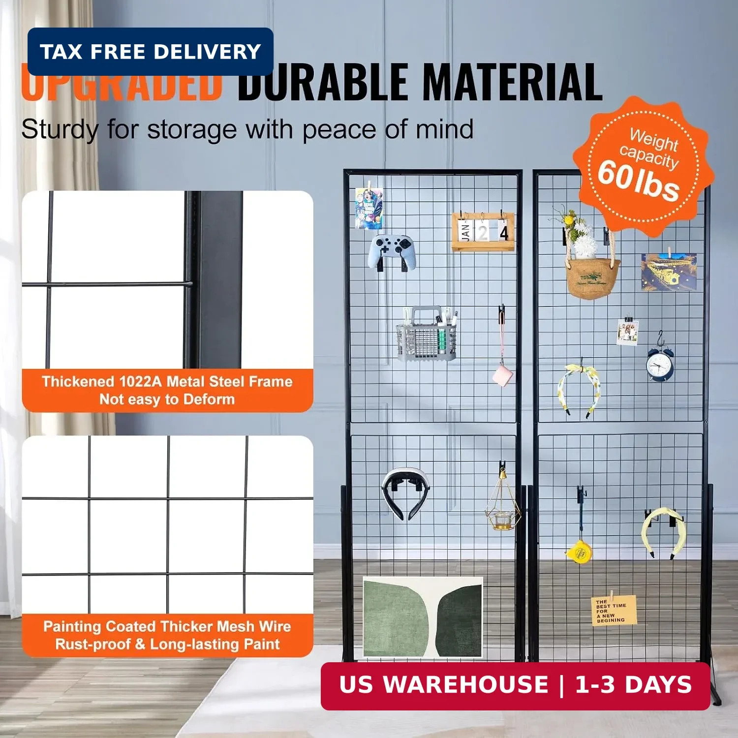 2 x 5.6 Ft Grid Wall Panels, 2 Packs Wire Gridwall Display Racks Tower wit
