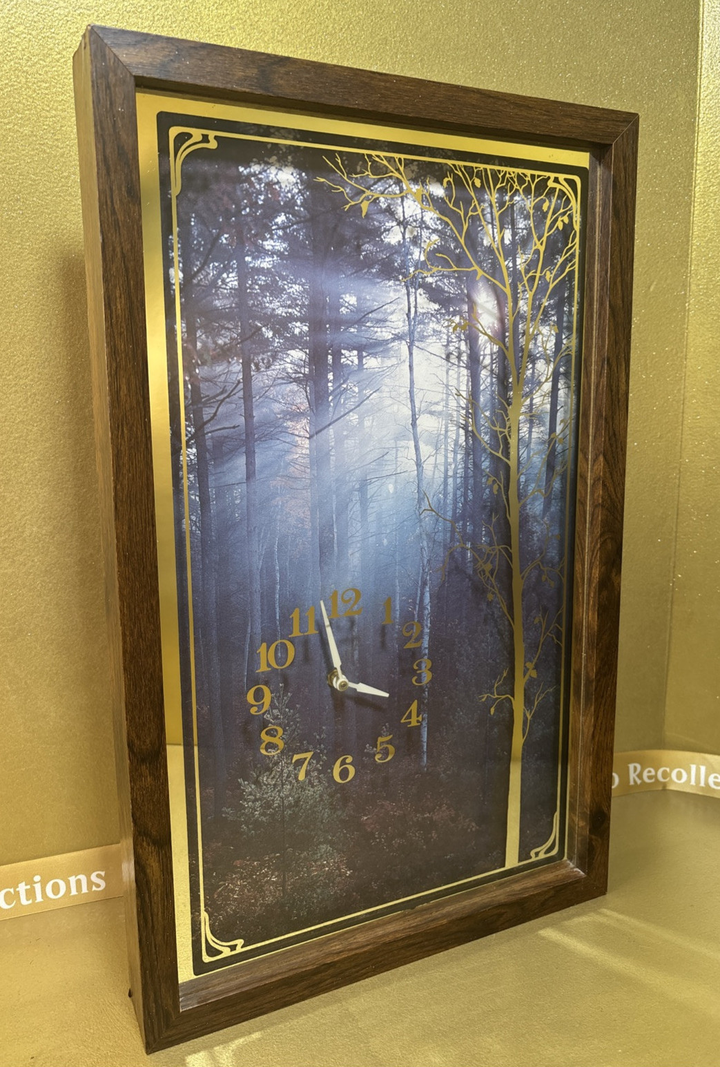 Vintage Mirrored Wall Clock Intercraft 1970s Forest Scene  21x13x2" Retro Decor