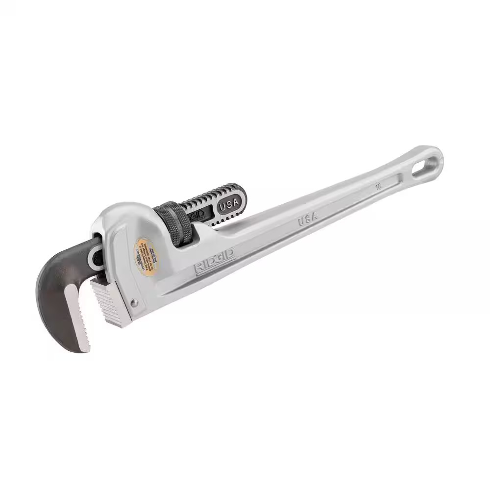 18 In. Aluminum Straight Pipe Wrench for Plumbing, Sturdy Plumbing Pipe Tool wit